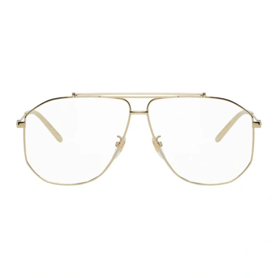 Gucci Gold Oversized Pilot Glasses In 002 Gold