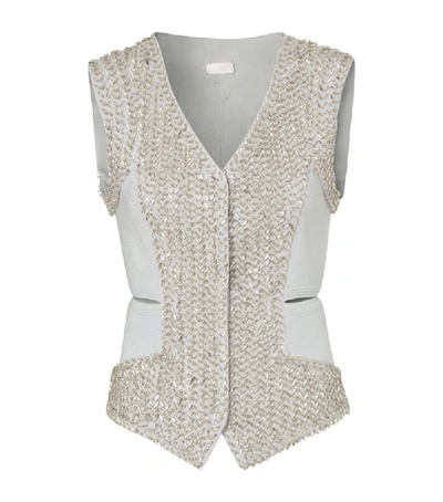 Burberry Crystal Embroidered Mohair Wool Cut-out Waistcoat In Grey