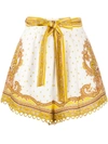 Zimmermann Bells Belted Paisley-printed Linen Shorts In Yellow