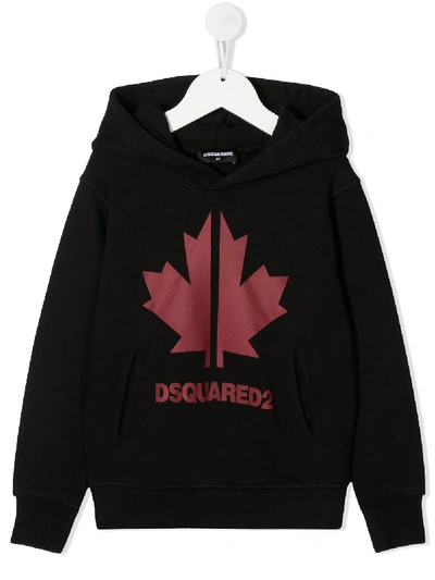 Dsquared2 Teen Maple Leaf Logo Print Hoodie In Black