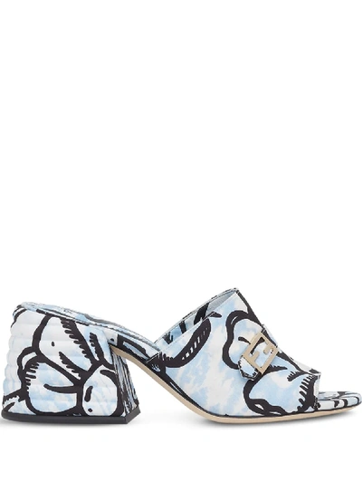 Fendi Ff Printed Mules In Blue