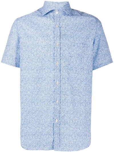 Canali Floral Print Curved Hem Shirt In Blue