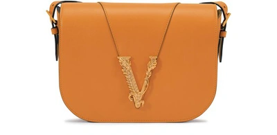 Versace Virtus Leather Saddle Bag In Oud Oro Tibute