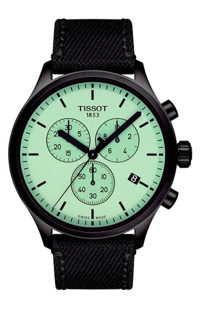 Tissot Men's Swiss T-sport Chrono Xl Black Fabric Strap Watch 45mm In Black/ Green/ Silver