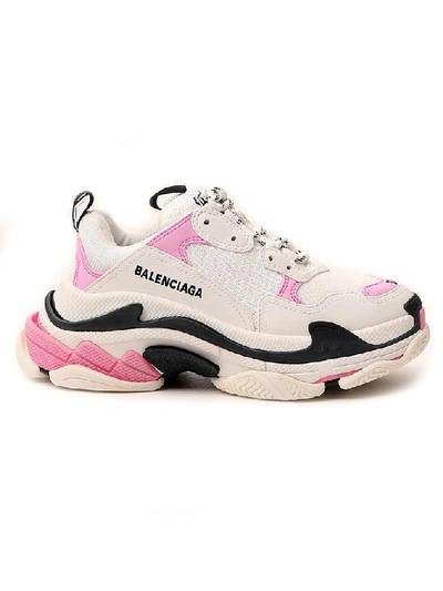 Balenciaga 60mm Triple S Faux Leather Sneakers In White, Pale Pink