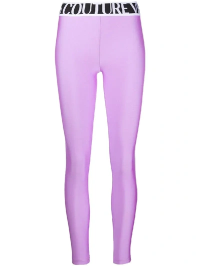 Versace Jeans Couture Logo-intarsia Leggings In Purple