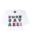 JUST CAVALLI COTTON LOGO PRINT CROPPED T-SHIRT