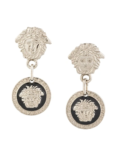 Pre-owned Versace Medusa Dangling Earrings In Silver