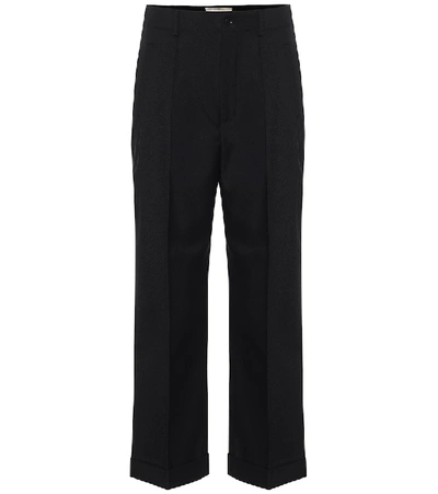 Saint Laurent High-waist Straight-leg Gabardine Trousers With Cuff In Black