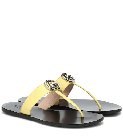 Gucci Women's Women's Leather Thong Sandals With Double G In Yellow