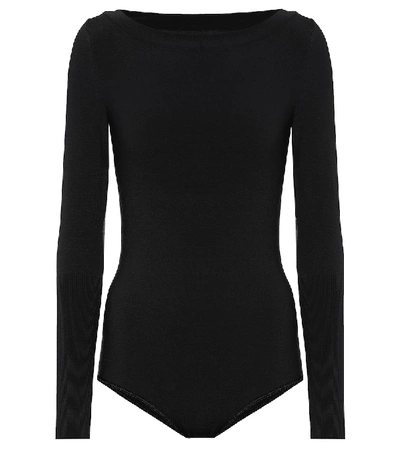 Alaïa Boatneck Long-sleeve Knit Bodysuit In Black