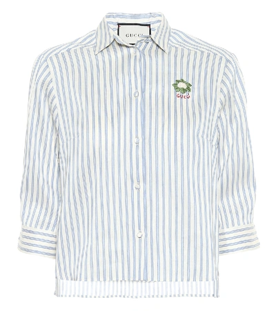 Gucci Striped Linen And Cotton Shirt In Blue