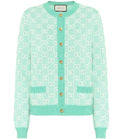 Gucci Gg Wool And Cotton Piqué Cardigan In Light Blue