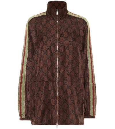 Gucci Gg Supreme Printed Silk-twill Jacket In Brown