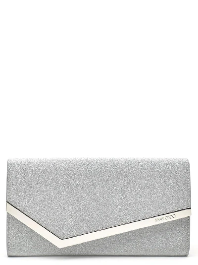 Jimmy Choo Emmie Glitter Clutch Bag In Silver