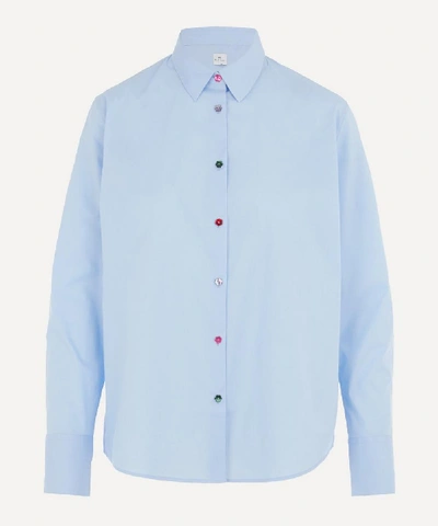 Paul Smith Floral Button Cotton Shirt In Blue