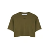 OFF-WHITE ARMY GREEN CROPPED STRETCH-COTTON T-SHIRT,3256010