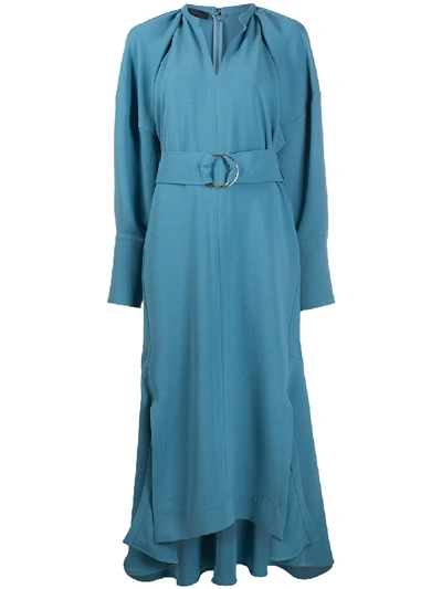 Eudon Choi Belted-waist Balloon Sleeved Midi Dress In Blue