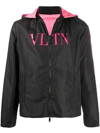 Valentino Vltn Print Reversible Windbreaker In Black