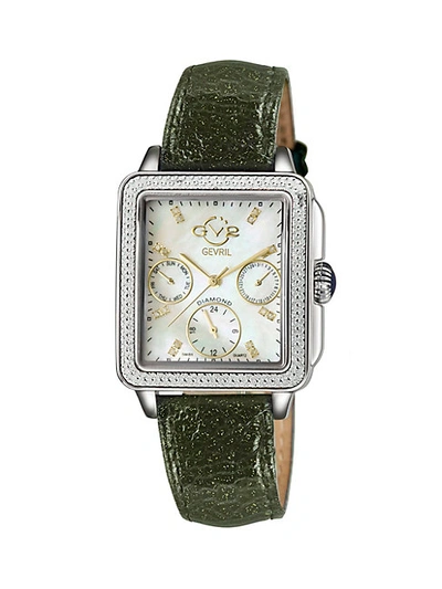 Gv2 Women's Bari Sparkle Stainless Steel Diamond Leather Strap Watch
