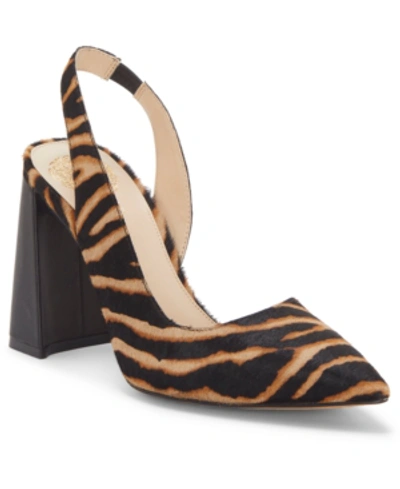 Vince Camuto Vince Camtuo Analees Slingback Block-heel Pumps Women's Shoes In Black Zebra Multi