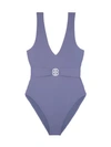 TORY BURCH WOMEN'S MILLER PLUNGE BELTED ONE-PIECE SWIMSUIT,0400012242796