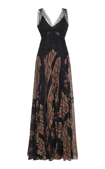 Etro Lace-paneled Silk-chiffon Maxi Dress In Black