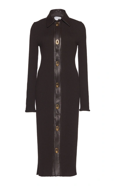 Bottega Veneta Rib Knit Dress With Roll Cuff Sleeves In Black