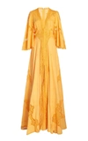 COSTARELLOS BESSA BELTED LACE-DETAILED LINEN-COTTON GOWN,809668