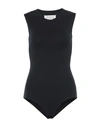 Maison Margiela Logo-patch Sleeveless Jersey Bodysuit In Dark Blue