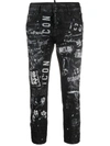 DSQUARED2 LOGO PRINT DISTRESSED CROPPED JEANS