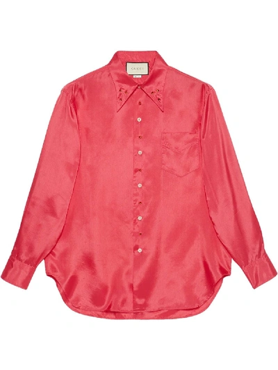 Gucci Crystal-embellished Button-up Shirt In Red