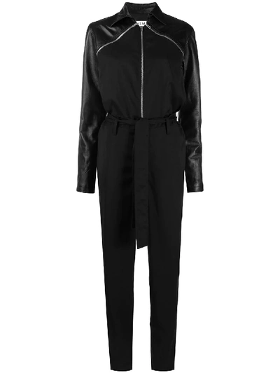 Almaz Detachable-sleeve Leather Jumpsuit In Black