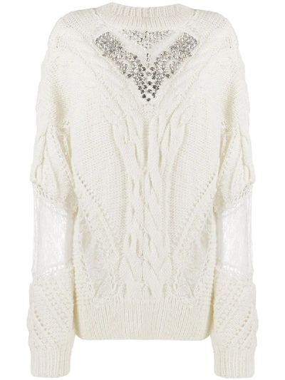 Almaz Crystal-embellished Cable Knit Jumper In Neutrals