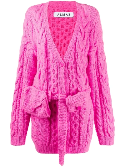 Almaz Chunky Cable-knit Cardigan In Pink