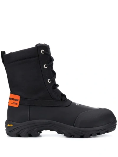 Heron Preston Lace-up Logo Boots In Black