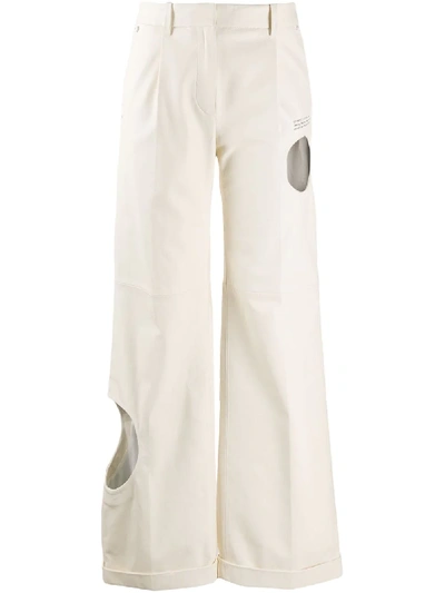 Off-white Cut Out Flared Leather Trousers In White