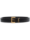 Saint Laurent Golden Ysl Monogram Croc-embossed Leather Belt In Black