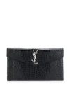 Saint Laurent Uptown Ysl Pouch In Croc-embossed Leather In Black
