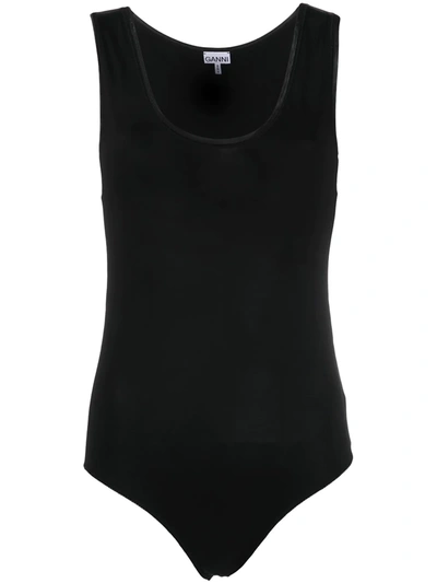 Ganni Scoop-neck Jersey Bodysuit In Black