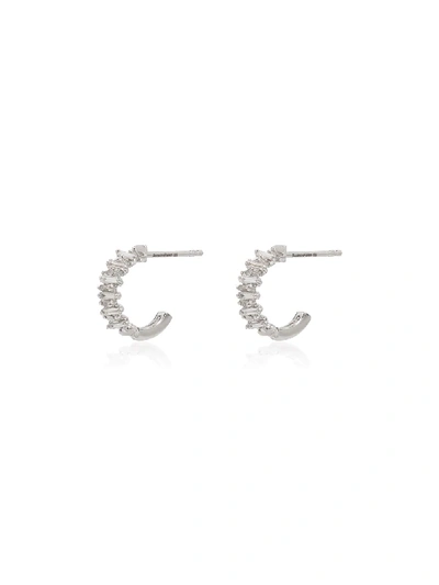 SUZANNE KALAN 18KT WHITE GOLD CLASSIC ZIGZAG MINI DIAMOND HOOP EARRINGS