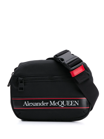 Alexander Mcqueen Logo Stripe Belt Bag In Black