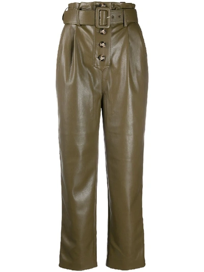 Self-portrait High-rise Faux-leather Straight Trousers In Green