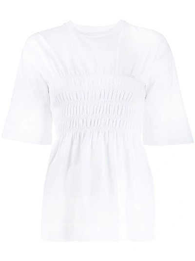 Ganni Shirred Jersey Smock T-shirt In White