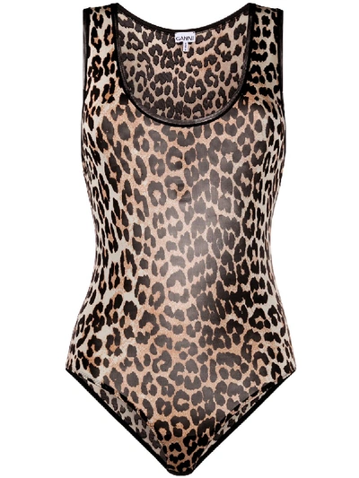 Ganni Leopard-print Sleeveless Body In Neutrals