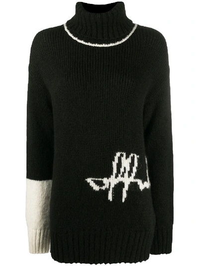 Off-white Intarsia-knit Logo Jumper In Black