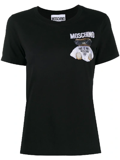 Moschino Teddy Bear Embroidery T-shirt In Black