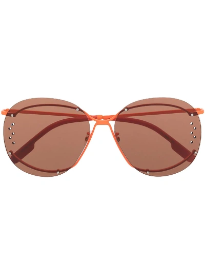 Kenzo Stud-embellished Round-frame Sunglasses In Orange