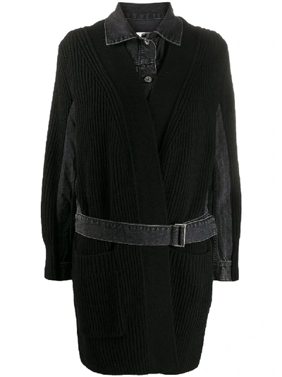 Sacai Ribbed-panel Denim Coat In Black