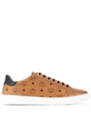 Mcm Logo Print Low Top Sneakers In Camel